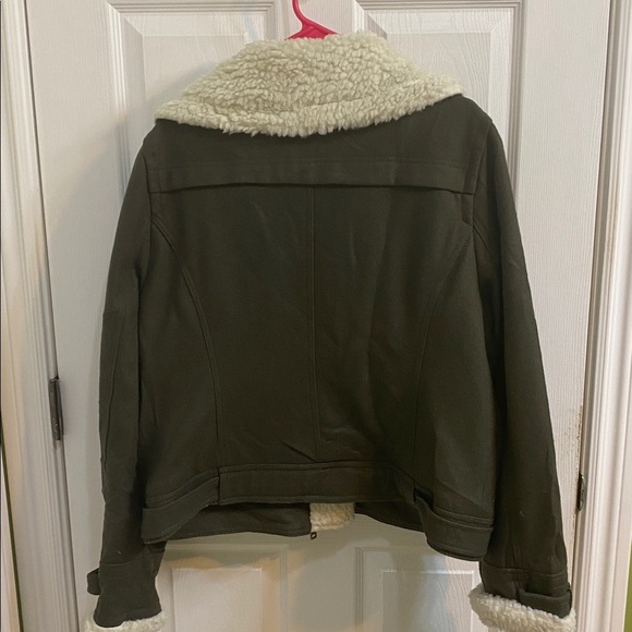 American Eagle Women’s Olive Moto Wool Bomber Jacket Faux Fleece Trim Size XXL - Picture 7 of 9